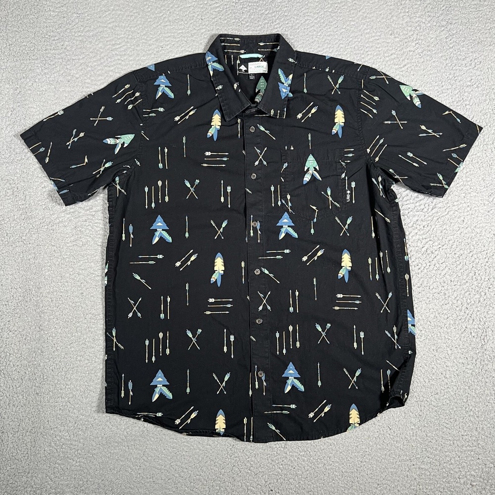 LRG Lifted Research Group Shirt Mens Large Black Native American Print Button Up - Picture 2 of 12